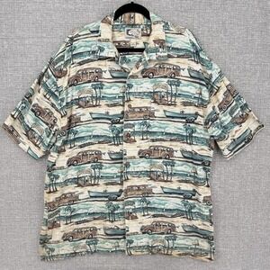 Bluewater‎ Wear Shirt Mens 2XL White Button Up Short Sleeve Graphic Relaxed